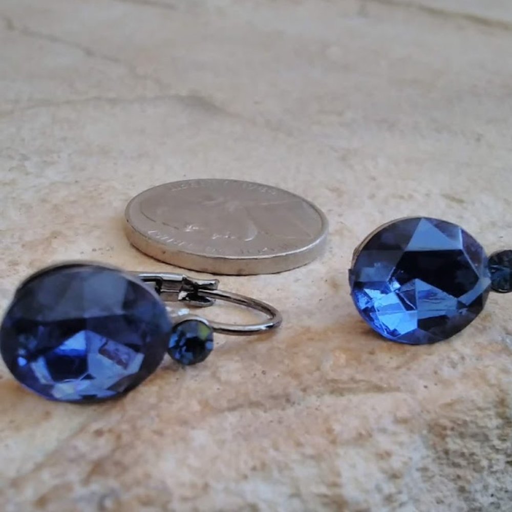 Blue Glass/Stone Lever Back Earrings